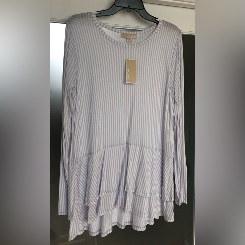 NWT Michael Kors Long Sleeve Peplum Blouse Size L.